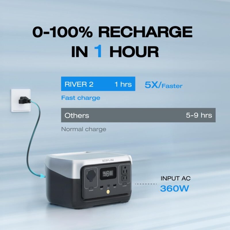 EF ECOFLOW RIVER 2 Portable Power Station – 256 Wh LiFePO₄ | 1-Hour Fast Charge & 2× Up to 600 W AC Outlets | Solar Generator for Camping, RV & Home Backup - Image 13