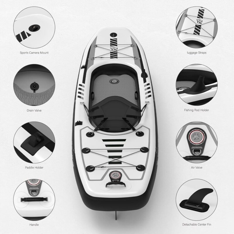 TIGERXBANG 10.2′×35″ Inflatable SUP-Kayak Boat – 500 lb Capacity, Fishing & Touring Set with Oar, Pump, Backpack - Image 5