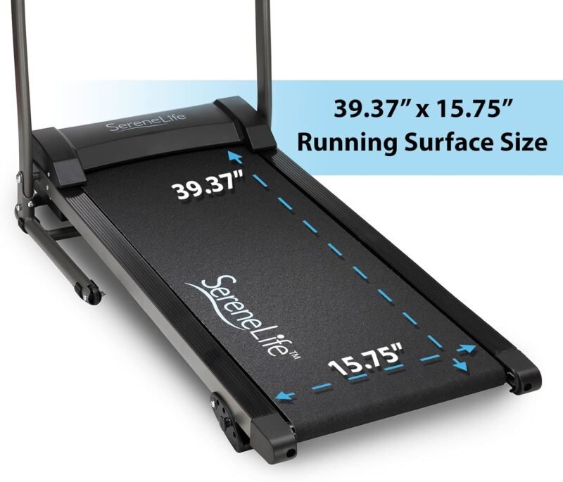 SereneLife SLFTRD18 Folding Treadmill – 0.6–6 MPH, 4-Level Manual Incline, Bluetooth App Sync, 39.3″×15.7″ Belt, Compact Digital Trainer - Image 23
